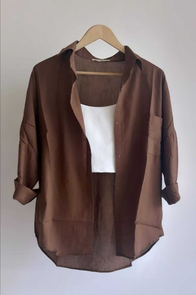 Oversize Keten Dokulu %100 Pamuk Tek Cepli Salaş Gömlek BB-KU3435 Oversize Keten Dokulu %100 Pamuk Tek Cepli Salaş Gömlek BB-KU3435