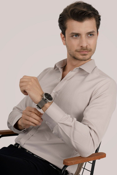 Sütlü Kahve Slimfit Hediye Kutulu Erkek Gömlek