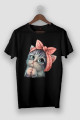 Kadın Siyah Sevimli Minik Kedi Baskılı Oversize T-shirt