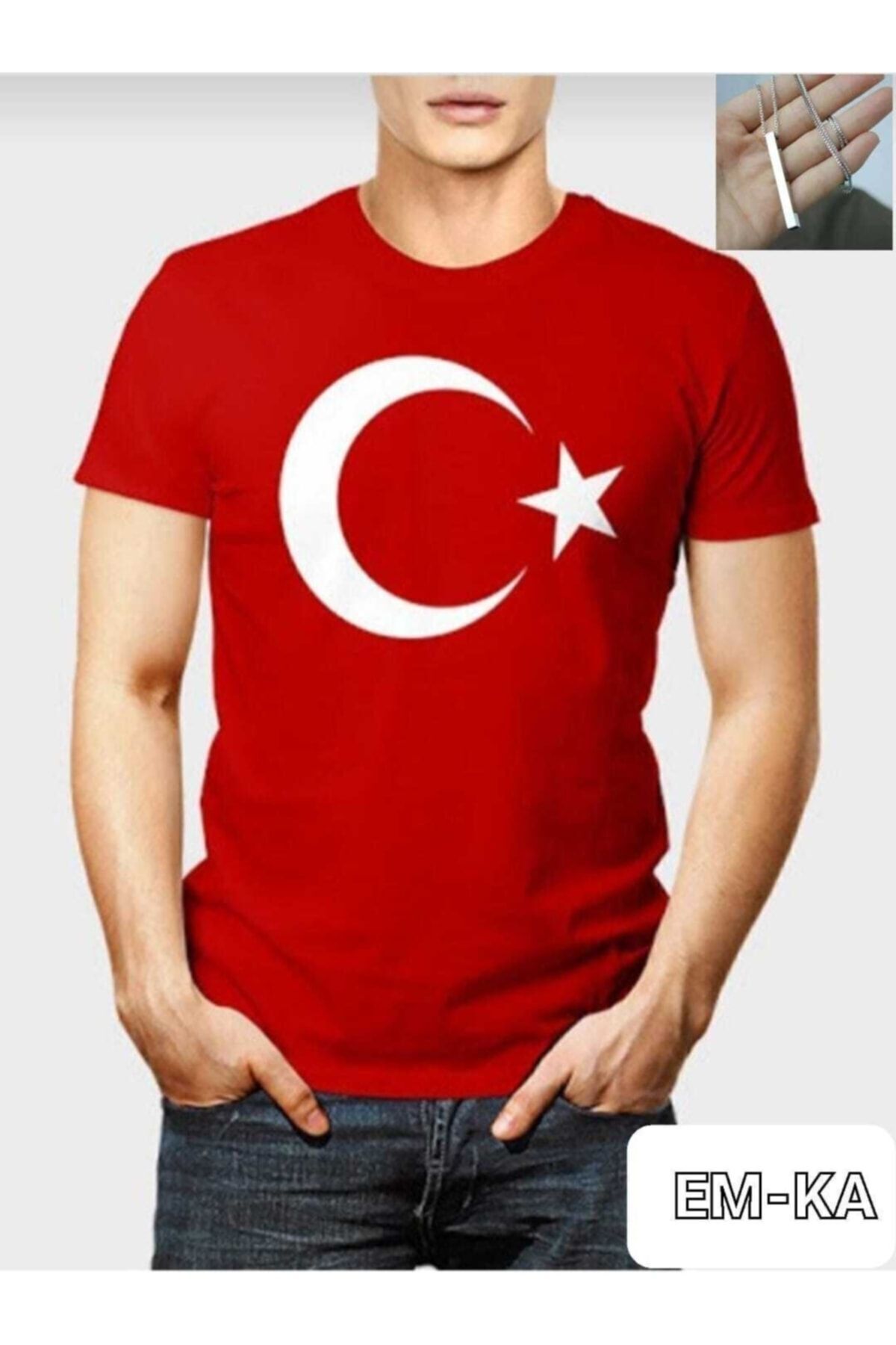Unisex Kırmızı Türk Bayraklı T-shirt Ve Kolye Emka Giyim