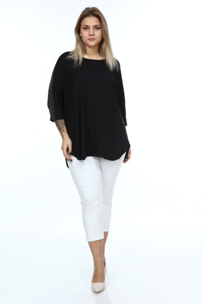 Kadın Siyah Truvakar Kol Simli Bluz