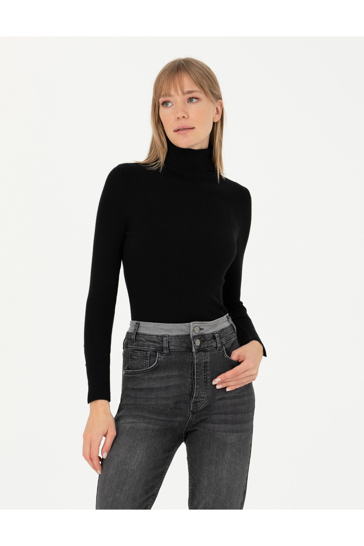 Siyah Ex. Slim Fit Balıkçı Yaka Kazak 50276230-VR046