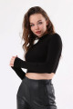 Siyah Dik Yaka Uzun Kollu Crop Bluz Siyah Dik Yaka Uzun Kollu Crop Bluz