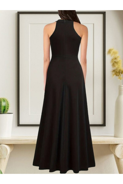 Yeni Sezon Kadın halter yaka derin yırtmaç tam boy ithal krep kumaş şık abiye davet elbise