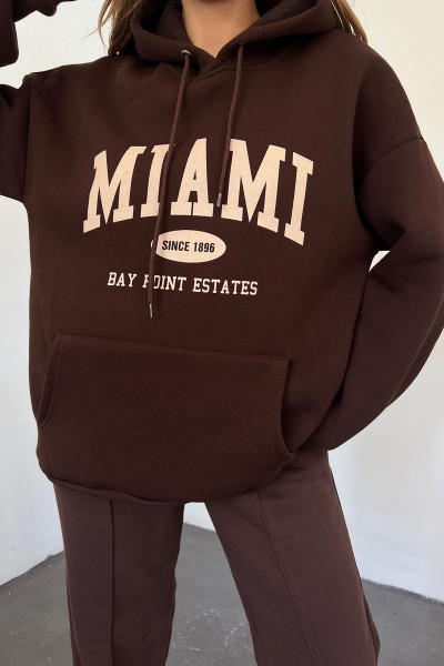Unisex Oversize Kapüşonlu Kahverengi 3 İplik Şardonlu Baskılı Penye Sweatshirt Hoodie Unisex Oversize Kapüşonlu Kahverengi 3 İplik Şardonlu Baskılı Penye Sweatshirt Hoodie