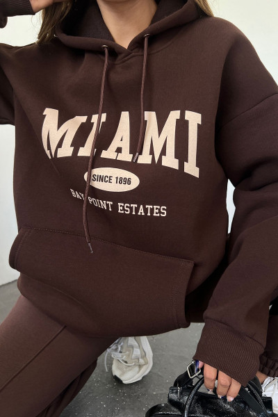 Unisex Oversize Kapüşonlu Kahverengi 3 İplik Şardonlu Baskılı Penye Sweatshirt Hoodie Unisex Oversize Kapüşonlu Kahverengi 3 İplik Şardonlu Baskılı Penye Sweatshirt Hoodie