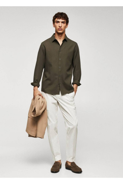 Slim Fit Yapılı Pamuklu Gömlek Slim Fit Yapılı Pamuklu Gömlek