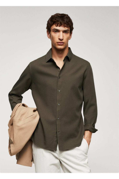 Slim Fit Yapılı Pamuklu Gömlek Slim Fit Yapılı Pamuklu Gömlek