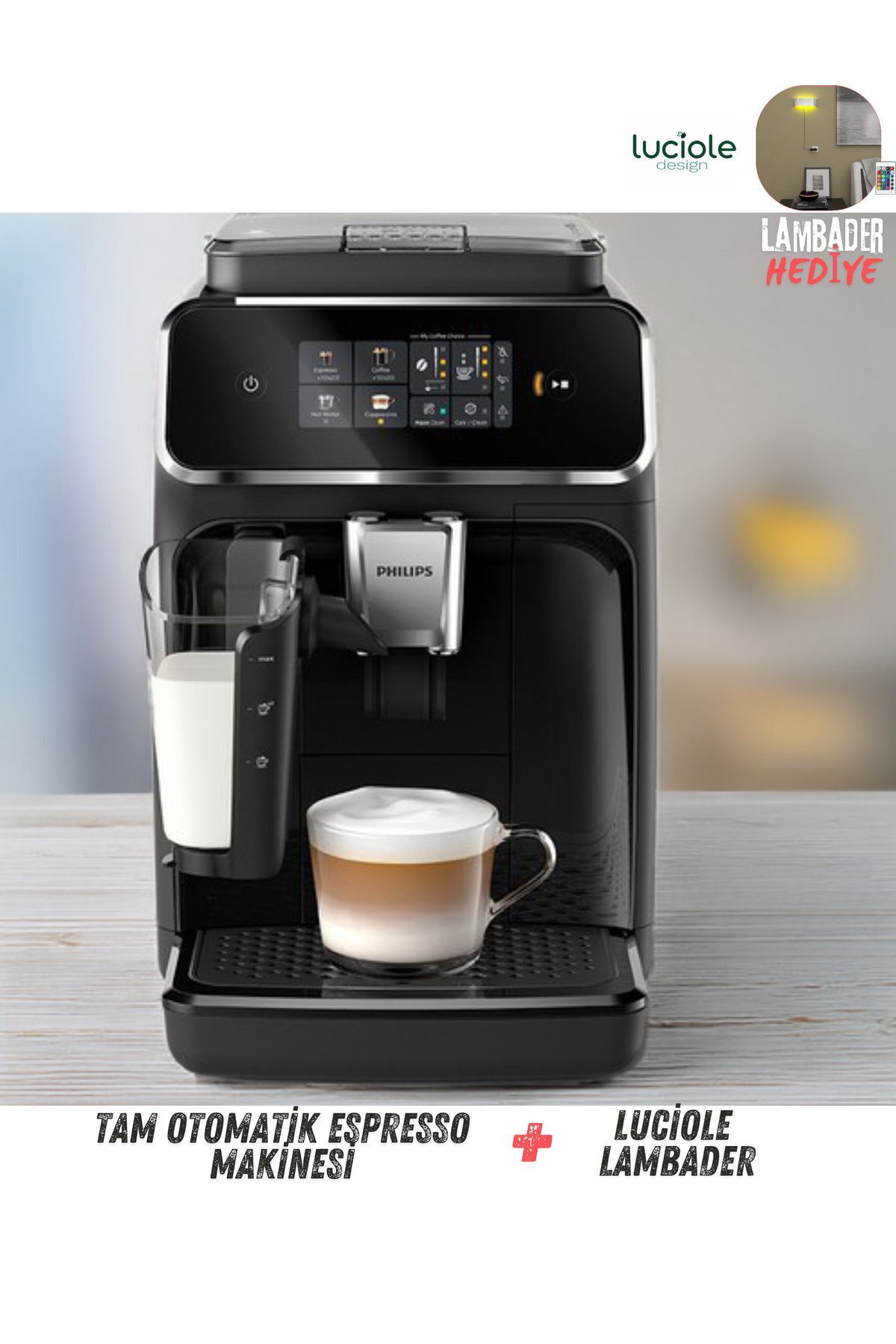Lattego Premium Tam Otomatik Espresso Makinesi, Tek Dokunuşla 4 Çeşit İçecek + Luciole Lambader Lattego Premium Tam Otomatik Espresso Makinesi, Tek Dokunuşla 4 Çeşit İçecek + Luciole Lambader