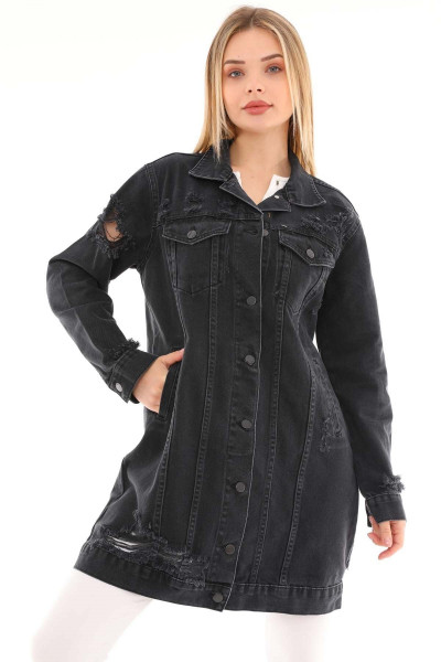 Kemerli Kadın Jean Uzun Ceket 1083-1 Siyah Kemerli Kadın Jean Uzun Ceket 1083-1 Siyah