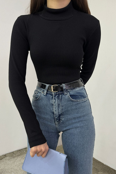 Kadın Yarım Balıkçı Dik Yaka Kaşkorse Uzun Kol Bluz Siyah Kadın Yarım Balıkçı Dik Yaka Kaşkorse Uzun Kol Bluz Siyah