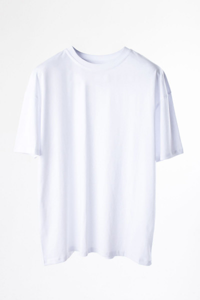 Unisex Beyaz Basic Bisiklet Yaka Oversize Tişört Unisex Beyaz Basic Bisiklet Yaka Oversize Tişört