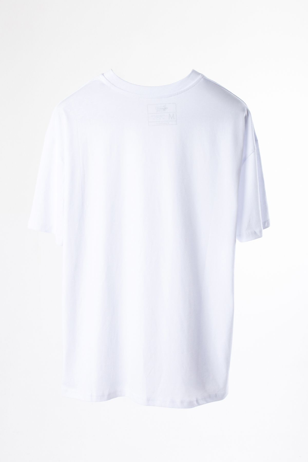 Unisex Beyaz Basic Bisiklet Yaka Oversize Tişört