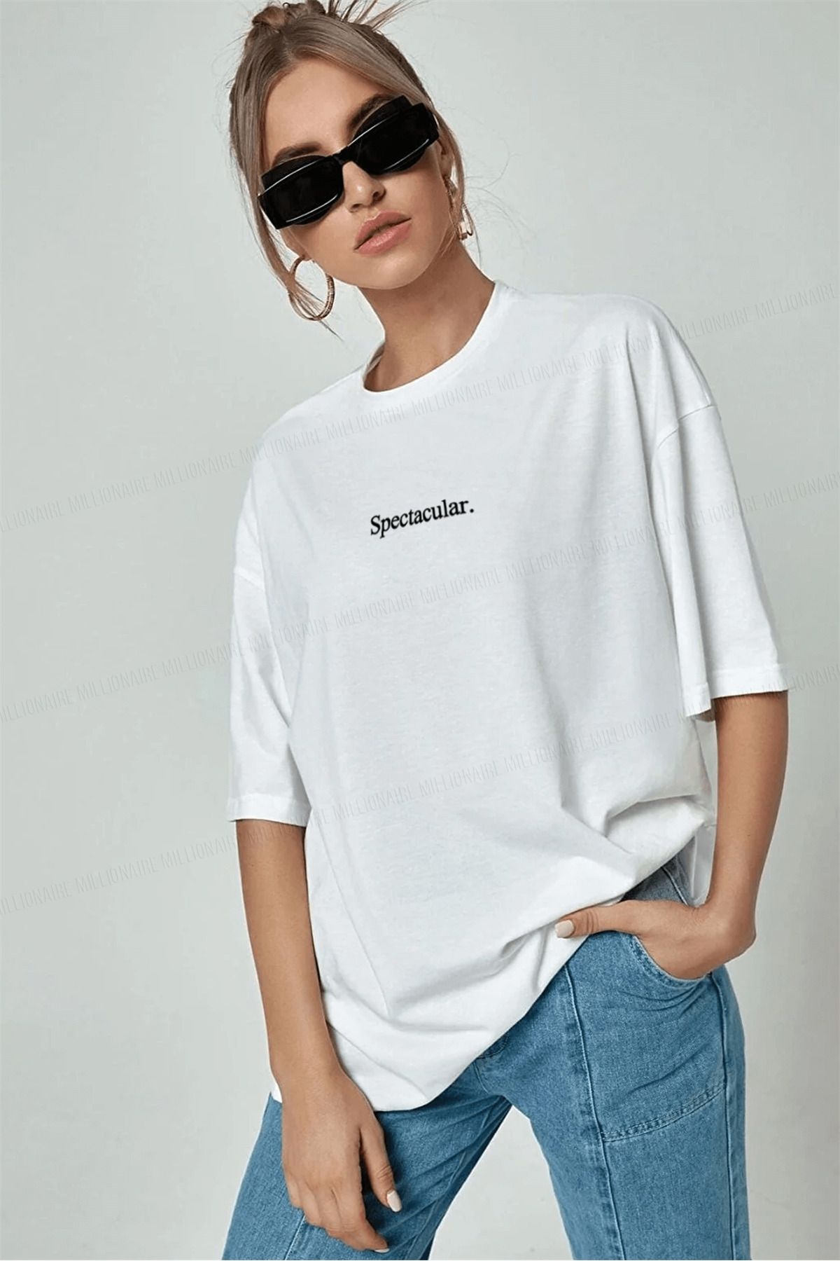 Spectacular Beyaz Oversize Salas Boyfriend Kadın T-shirt Spectacular Beyaz Oversize Salas Boyfriend Kadın T-shirt
