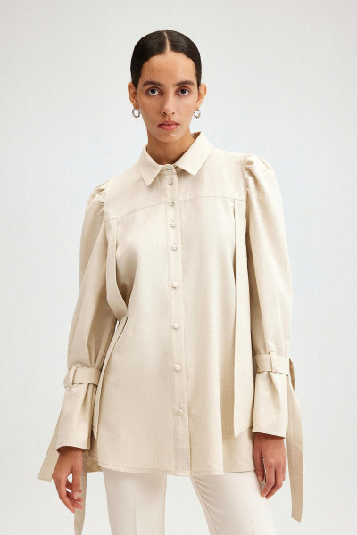 OMUZU BÜZGÜLÜ KETEN CEKET