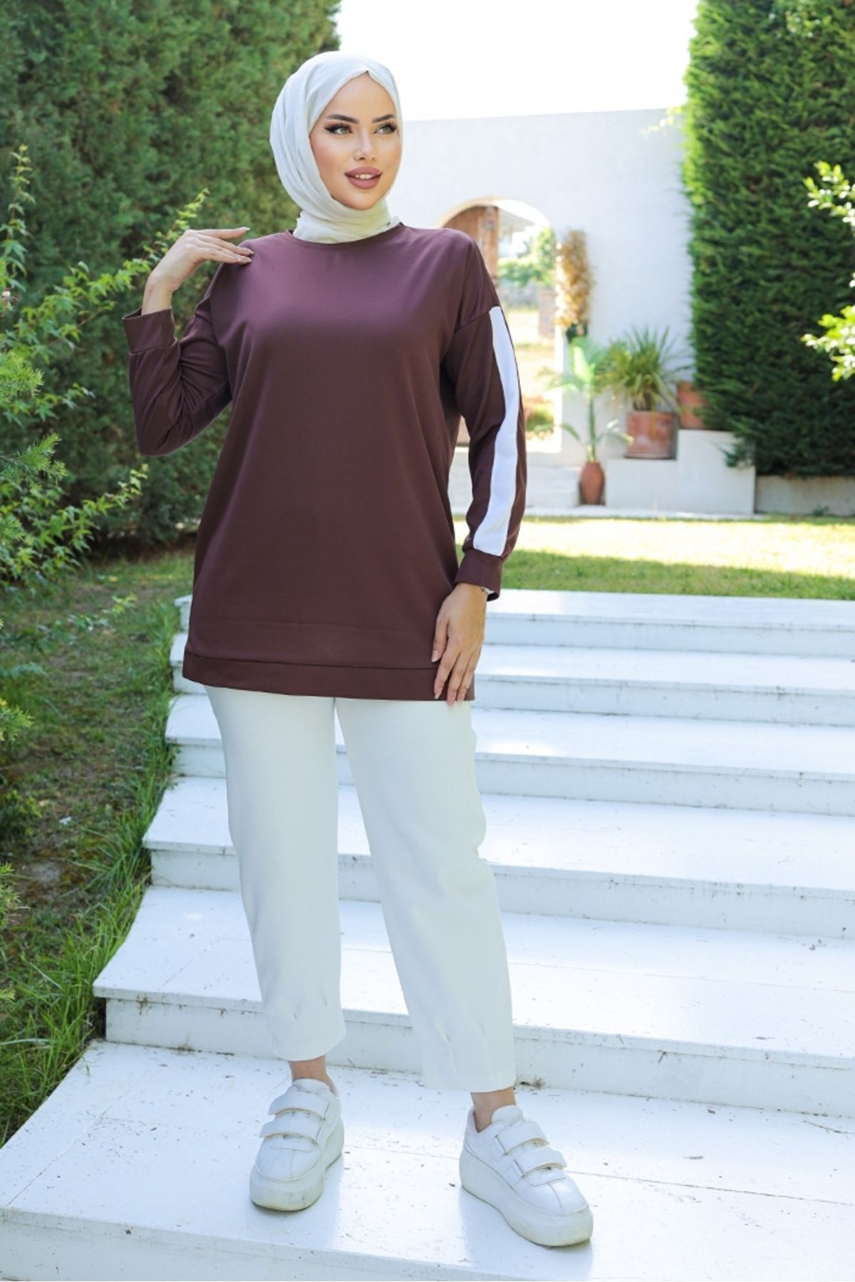 Şerit Detaylı Tunik 954 - Kahve Şerit Detaylı Tunik 954 - Kahve