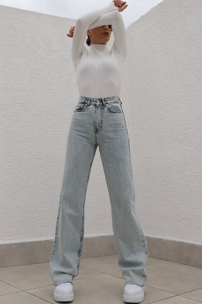 Quinn Likralı Kadın Buz Mavi Süper Yüksek Bel Salaş Paça Denim Kot Palazzo Pantolon Quinn Likralı Kadın Buz Mavi Süper Yüksek Bel Salaş Paça Denim Kot Palazzo Pantolon