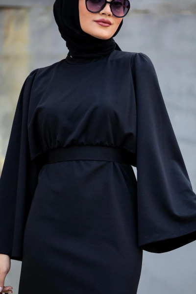 Volan Kol Kuşaklı Tesettür Elbise Volan Kol Kuşaklı Tesettür Elbise