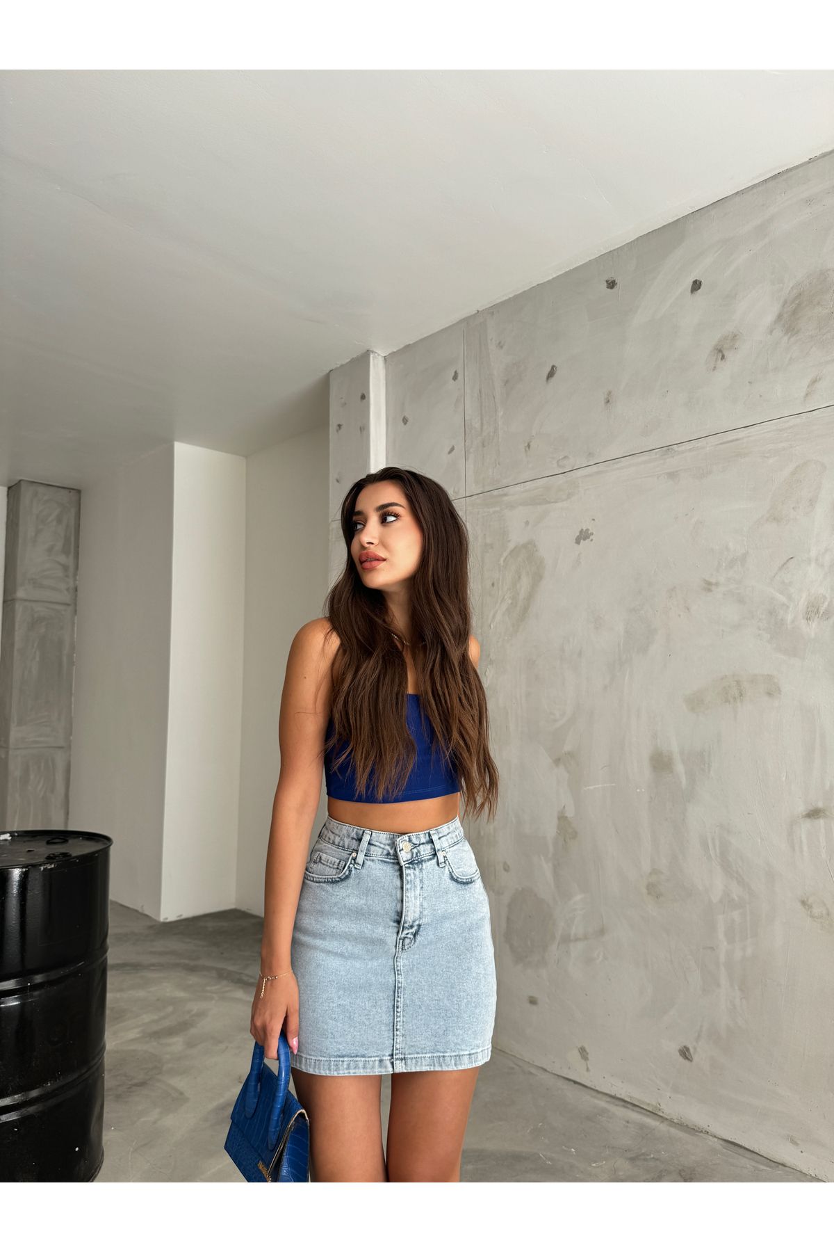 Kadın Yüksek Bel Mini Kot Denim Etek