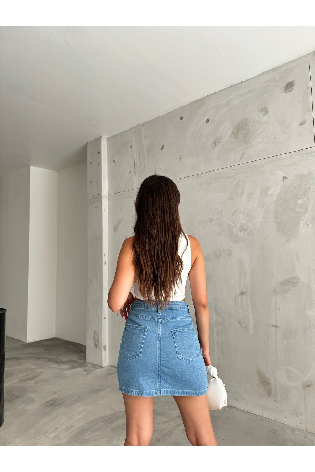 Kadın Yüksek Bel Mini Kot Denim Etek