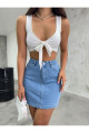 Kadın Yüksek Bel Mini Kot Denim Etek