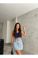 Kadın Yüksek Bel Mini Kot Denim Etek