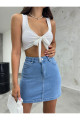Kadın Yüksek Bel Mini Kot Denim Etek