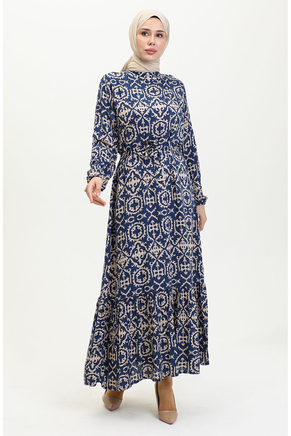 Viskon Desenli Elbise 0362-04 Lacivert Viskon Desenli Elbise 0362-04 Lacivert