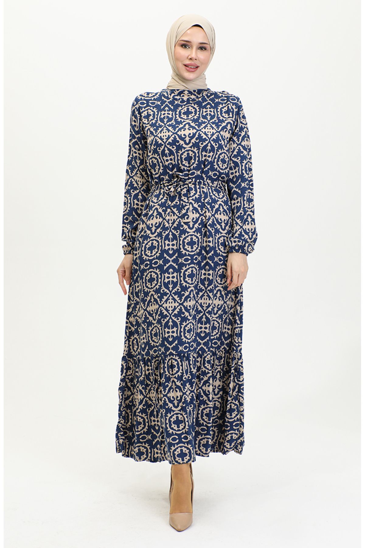 Viskon Desenli Elbise 0362-04 Lacivert Viskon Desenli Elbise 0362-04 Lacivert