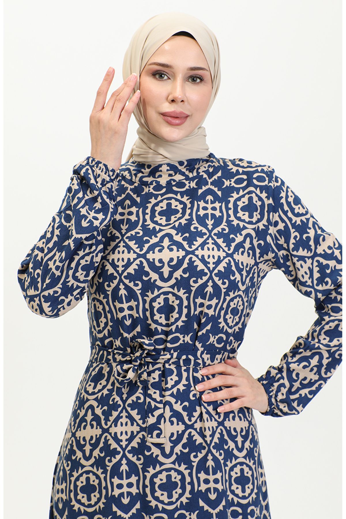 Viskon Desenli Elbise 0362-04 Lacivert Viskon Desenli Elbise 0362-04 Lacivert