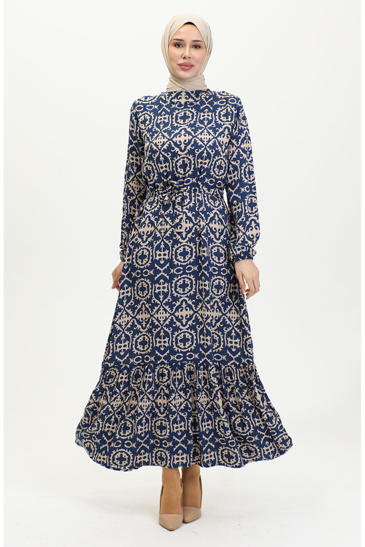 Viskon Desenli Elbise 0362-04 Lacivert Viskon Desenli Elbise 0362-04 Lacivert