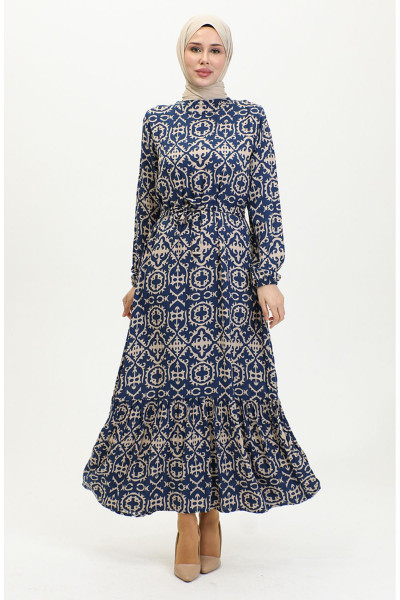 Viskon Desenli Elbise 0362-04 Lacivert Viskon Desenli Elbise 0362-04 Lacivert
