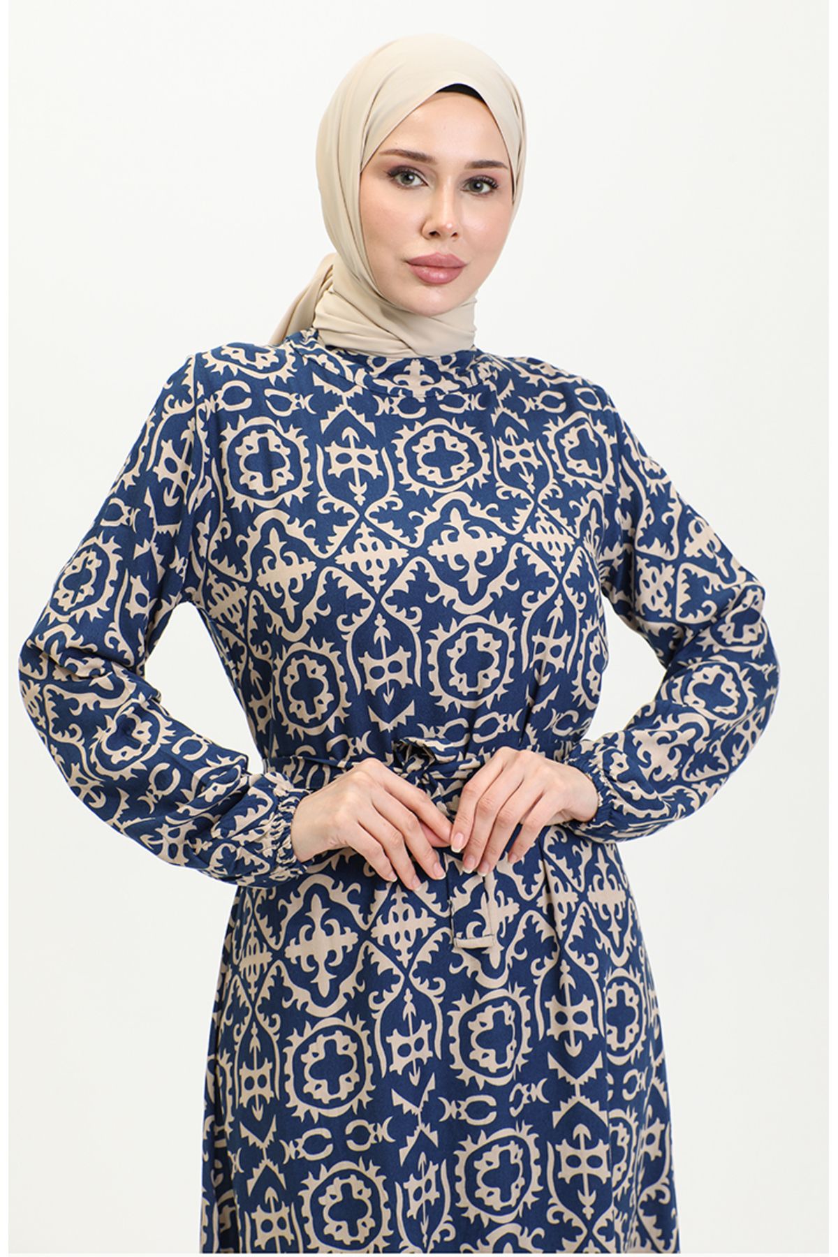 Viskon Desenli Elbise 0362-04 Lacivert Viskon Desenli Elbise 0362-04 Lacivert