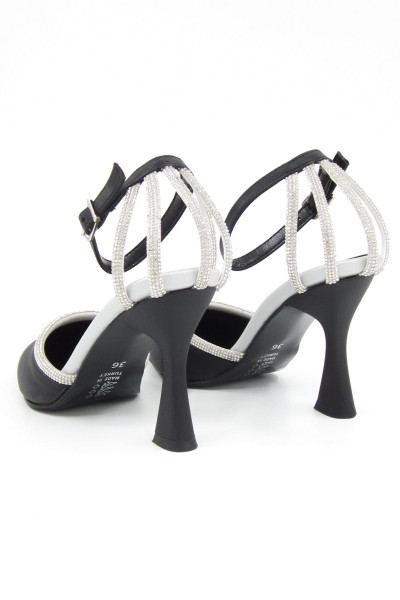 Martina Siyah Saten Taşlı Abiye Ayakkabı 9 Cm.