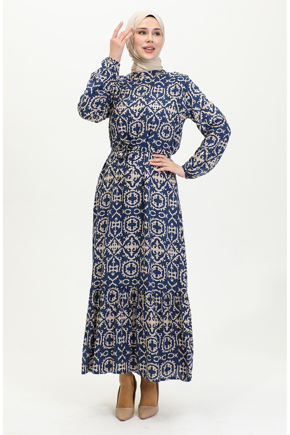 Viskon Desenli Elbise 0362-04 Lacivert Viskon Desenli Elbise 0362-04 Lacivert