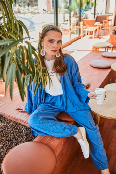 Şal Yaka Keten Takım Şal Yaka Keten Takım