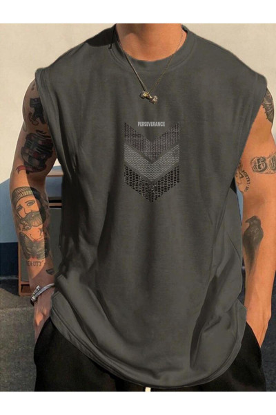 Perseverance Baskılı Kolsuz tshirt  Erkek Sıfır Kol Giyim Spor Giyim Oversize T-SHİRT