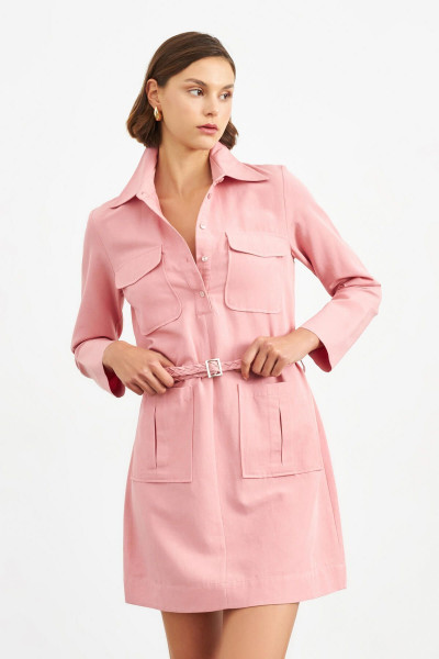 Pembe Örgü Kemerli Tunik Elbise Pembe Örgü Kemerli Tunik Elbise