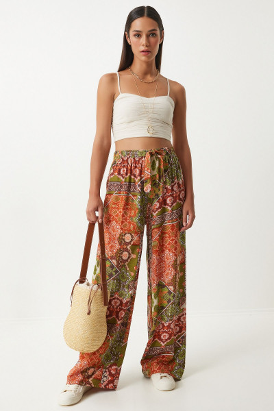 Kadın Yeşil Kiremit Desenli Dökümlü Viskon Palazzo Pantolon EN00606 Kadın Yeşil Kiremit Desenli Dökümlü Viskon Palazzo Pantolon EN00606