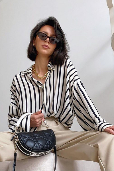 Mad Girls Beyaz Çizgili Gömlek Mg1383 Mad Girls Beyaz Çizgili Gömlek Mg1383