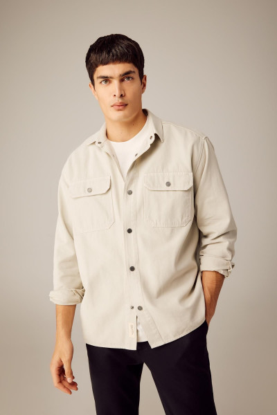 Relax Fit Polo Yaka Kanvas Gömlek A8182ax23wn