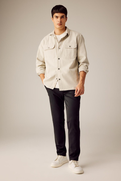 Relax Fit Polo Yaka Kanvas Gömlek A8182ax23wn