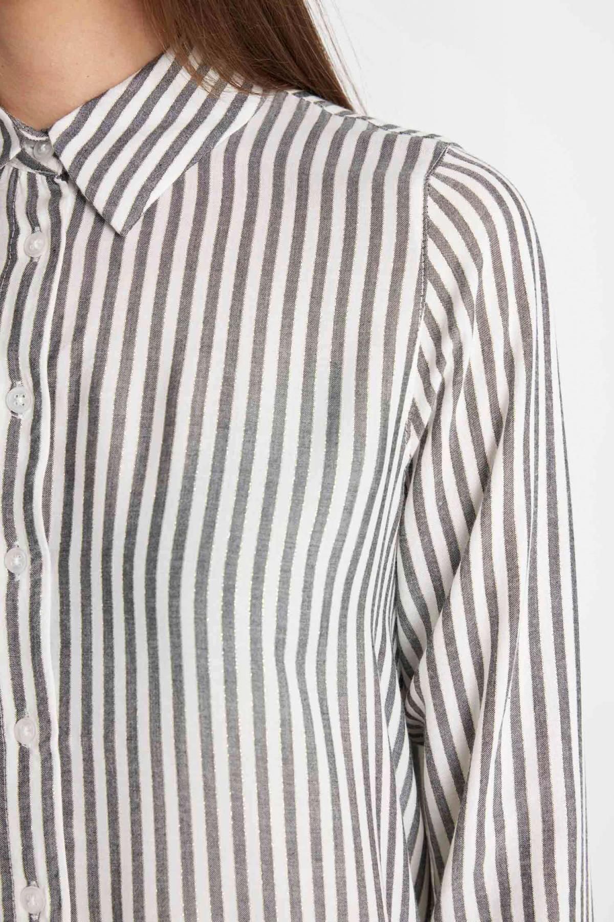 Regular Fit Gömlek Yaka Çizgili Uzun Kollu Tunik D4409AX24HS