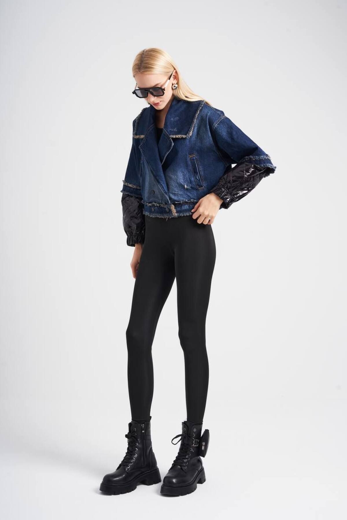 Oversize Crop Jean Ceket/kol Detaylı (1BEDENKÜÇÜKTERCİHEDİNİZ)