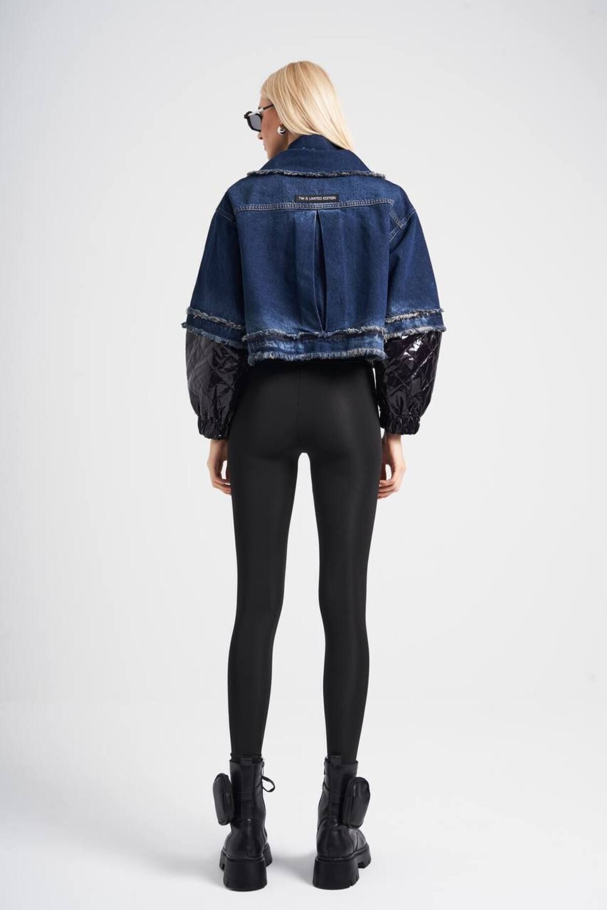 Oversize Crop Jean Ceket/kol Detaylı (1BEDENKÜÇÜKTERCİHEDİNİZ)