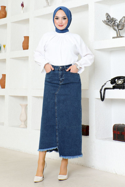 Püsküllü Kot Etek FLR216 Koyu Lacivert Püsküllü Kot Etek FLR216 Koyu Lacivert