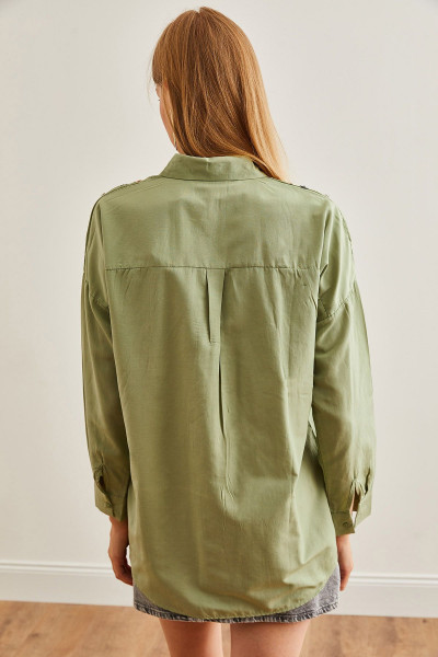 Kadın Sulu Küf Yeşili Palmiye Pul Detaylı Dokuma Gömlek GML-19001225 Kadın Sulu Küf Yeşili Palmiye Pul Detaylı Dokuma Gömlek GML-19001225