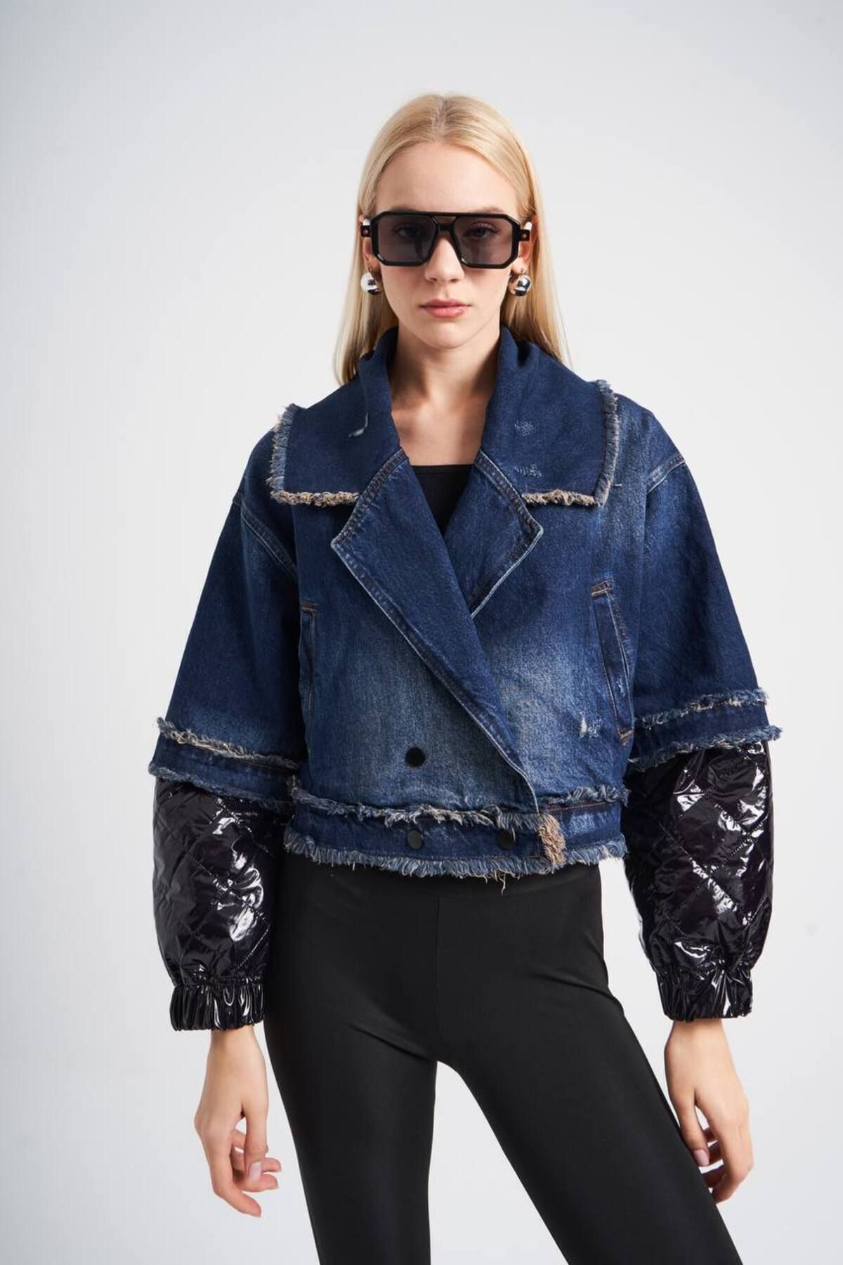 Oversize Crop Jean Ceket/kol Detaylı (1BEDENKÜÇÜKTERCİHEDİNİZ)