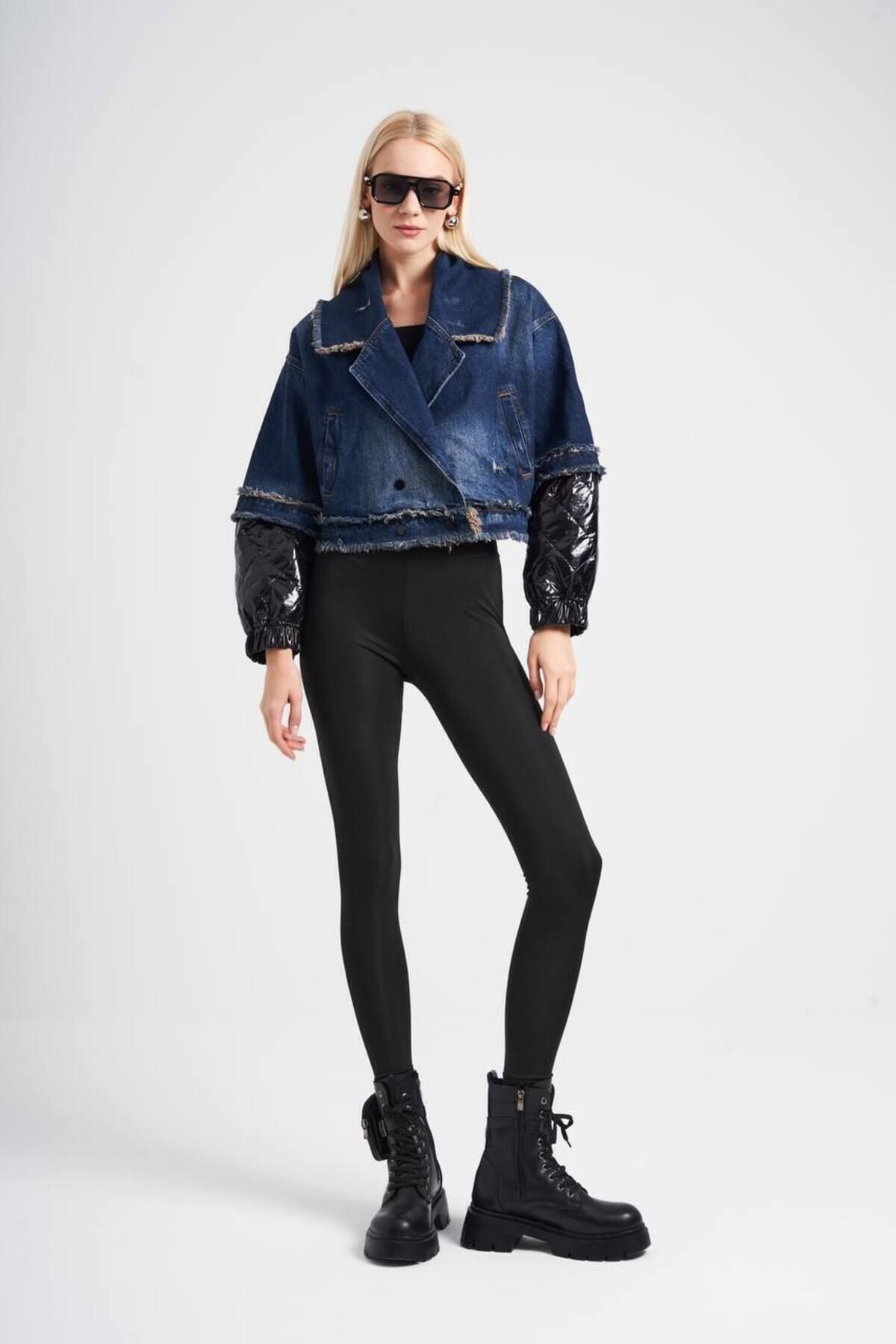 Oversize Crop Jean Ceket/kol Detaylı (1BEDENKÜÇÜKTERCİHEDİNİZ)