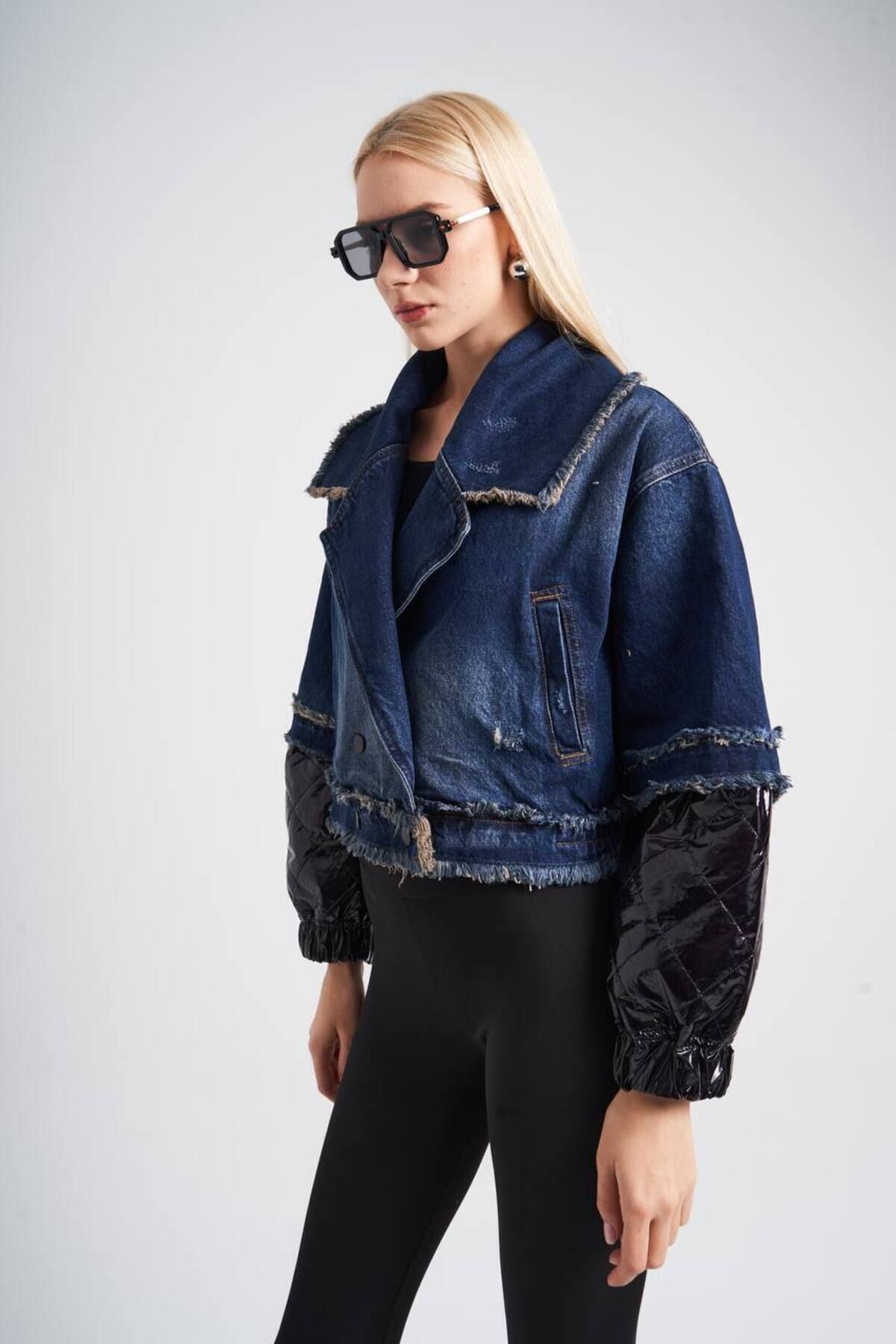 Oversize Crop Jean Ceket/kol Detaylı (1BEDENKÜÇÜKTERCİHEDİNİZ)